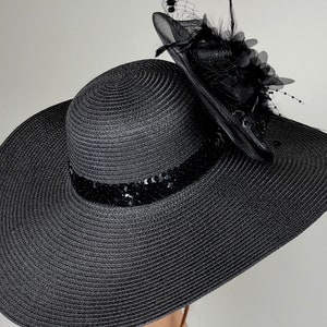 SALE Black Derby Woman Kentucky Derby Horse Racing Party Event Hat Tea Party Hat Wide Brim image 3