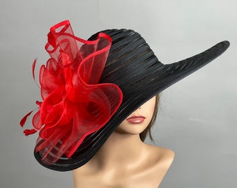 SALE Black Wedding Kentucky Derby Hat Wedding Cocktail Hat Tea Party Church Hat Wide Brim