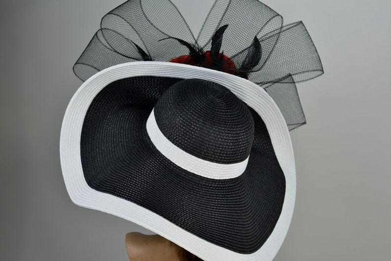 Black White Red Strips Woman Party Hat Kentucky Derby Hat Tea Etsy
