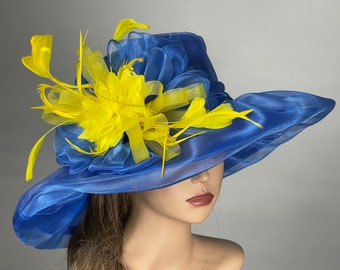 SALE Blue Organza Wedding  Kentucky Derby Hat Wedding Accessory Cocktail Hat Tea Party Church Hat