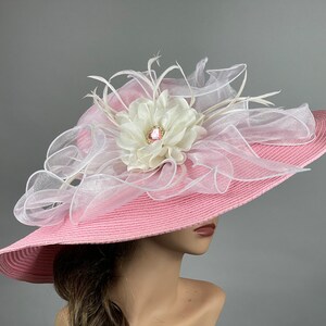 SALE Pink Woman Party  Kentucky Derby  Tea Hat Wedding  Cocktail Party Hat Church Hat Wide Brim