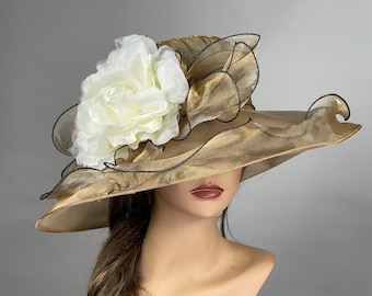 SALE Organza Wedding Kentucky Derby Hat Wedding Accessory Cocktail Hat Tea Party Church Beige Hat