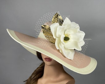 VENTA Misty Rose Floppy Hat Magnoliya Mujer Fiesta Kentucky Derby Té Sombrero Boda Cóctel Fiesta Sombrero Iglesia Sombrero Ancho Ala