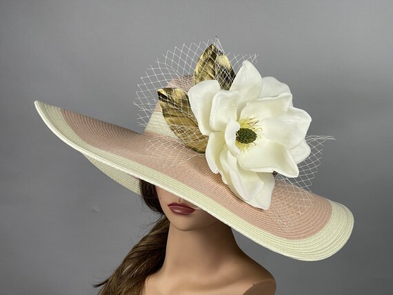 Misty rose women’s floppy party Kentucky Derby Tea Hat SALE Misty Rose Kentucky Derby Hat: Wide Brim Tea Party Hat  main image 3