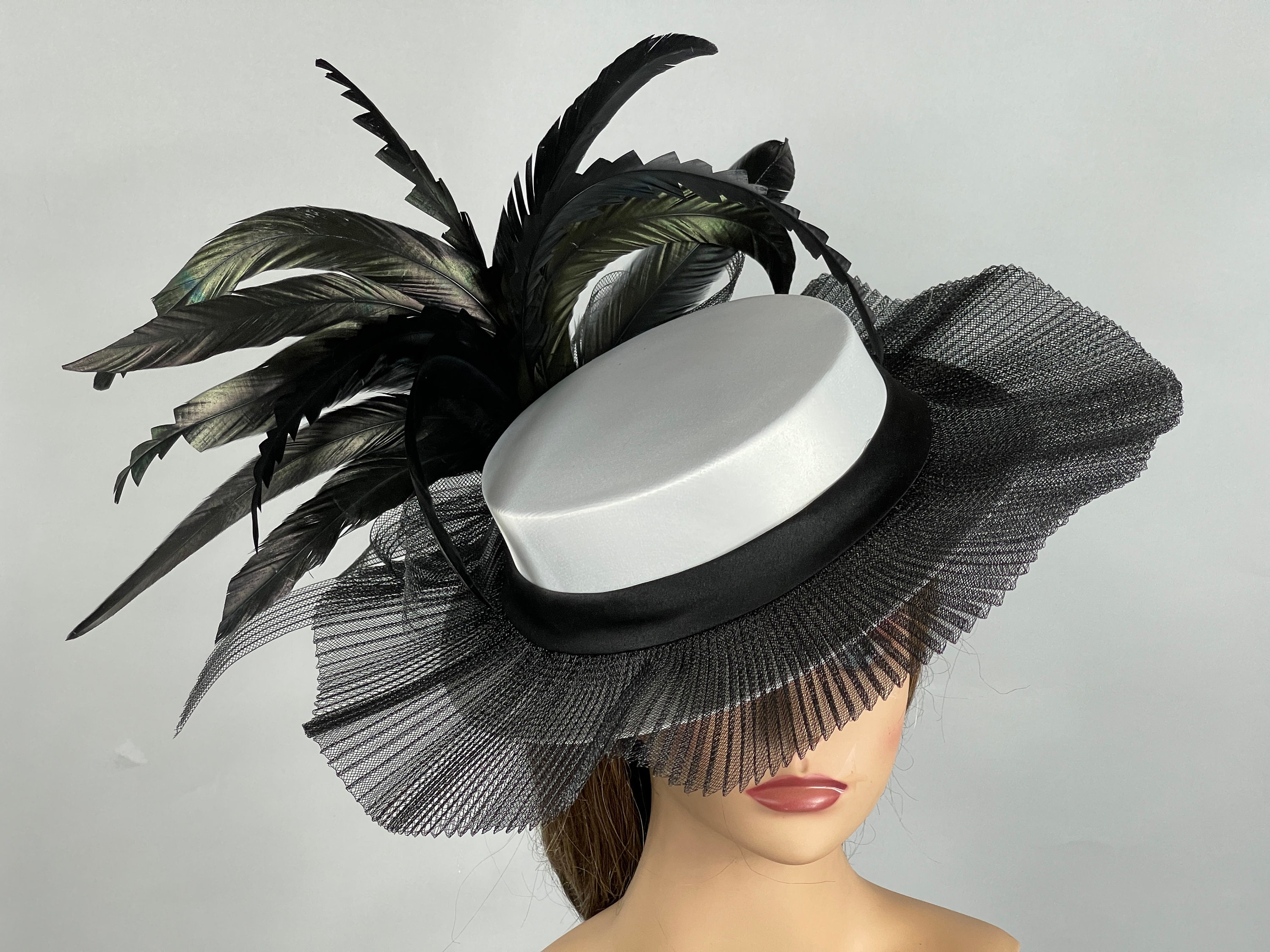 Vintage Kentucky Derby Hat Fascinator Whittal & Shon kentucky derby hat fascinator gray satin with netting and  main image 2