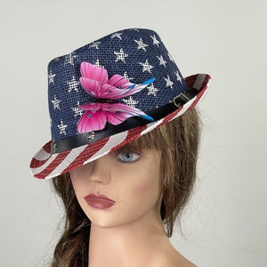 SALE Woman American Flag Party Hat Butterfly Kentucky Derby Tea Hat Wedding Cocktail Party Hat Church Hat Small Brim