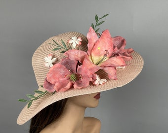SALE Woman Pale Pink Hat Floppy Hat Party Hat Kentucky Derby Tea Wedding Cocktail Party Hat Church Hat Wide Brim