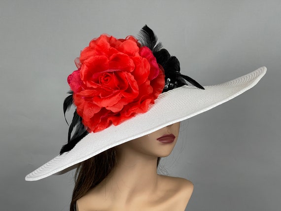 New Kentucky Derby Hat Elegant Red Floral Red Rose Flower Fascinator Ascot Hat Kentucky Derby Fascinator Red Rose Peach Pink Hat Royal  main image 3