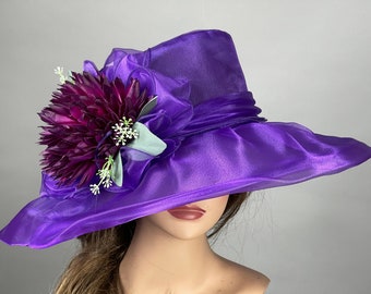 SALE Purple Organza Wedding  Kentucky Derby Hat Wedding Accessory Cocktail Hat Tea Party Church Hat