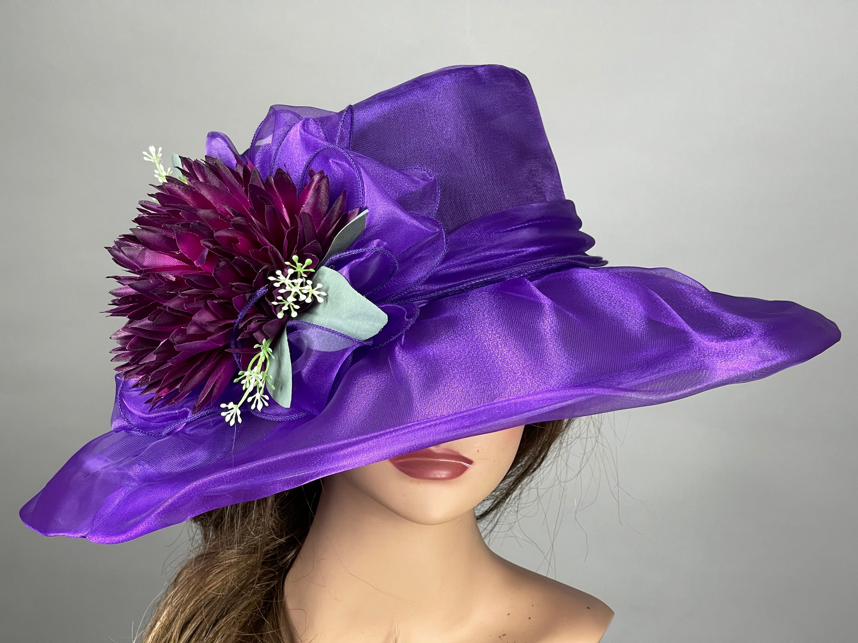 Women\'s Organza Kentucky Derby British Hat Purple Ed7021(purple )kentucky Derby Hat, Church Hat, Wedding Hat  main image 3
