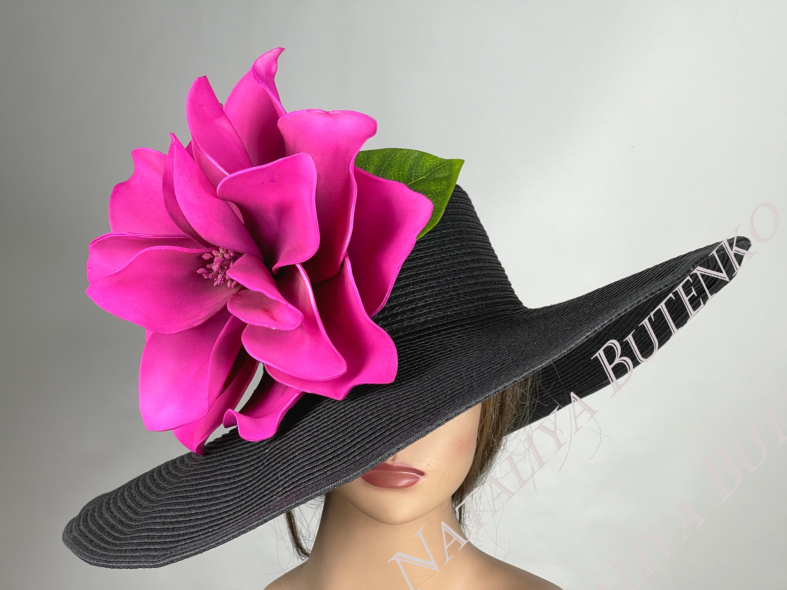 Black Derby Hat: Pink Flower Kentucky Derby, Tea Party - Etsy