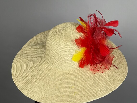 Wide Brim Kentucky Derby Hat: Red Floral Tea Party Hat - Etsy display picture 3