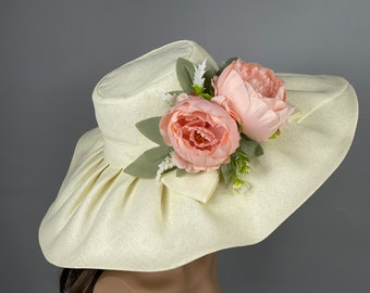 SALE Ivory Wedding  Kentucky Derby Hat Wedding  Cocktail Hat Bridal Hat Tea Hat Party Hat Wide Brim