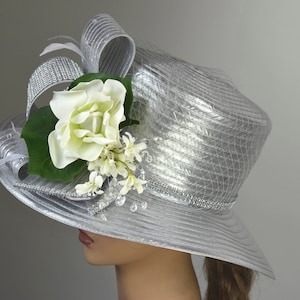 SALE Silver Wedding Kentucky Derby Bride Satin Hat Tea Party Hat Royal Hat Wedding Summer Hat Cocktail Hat