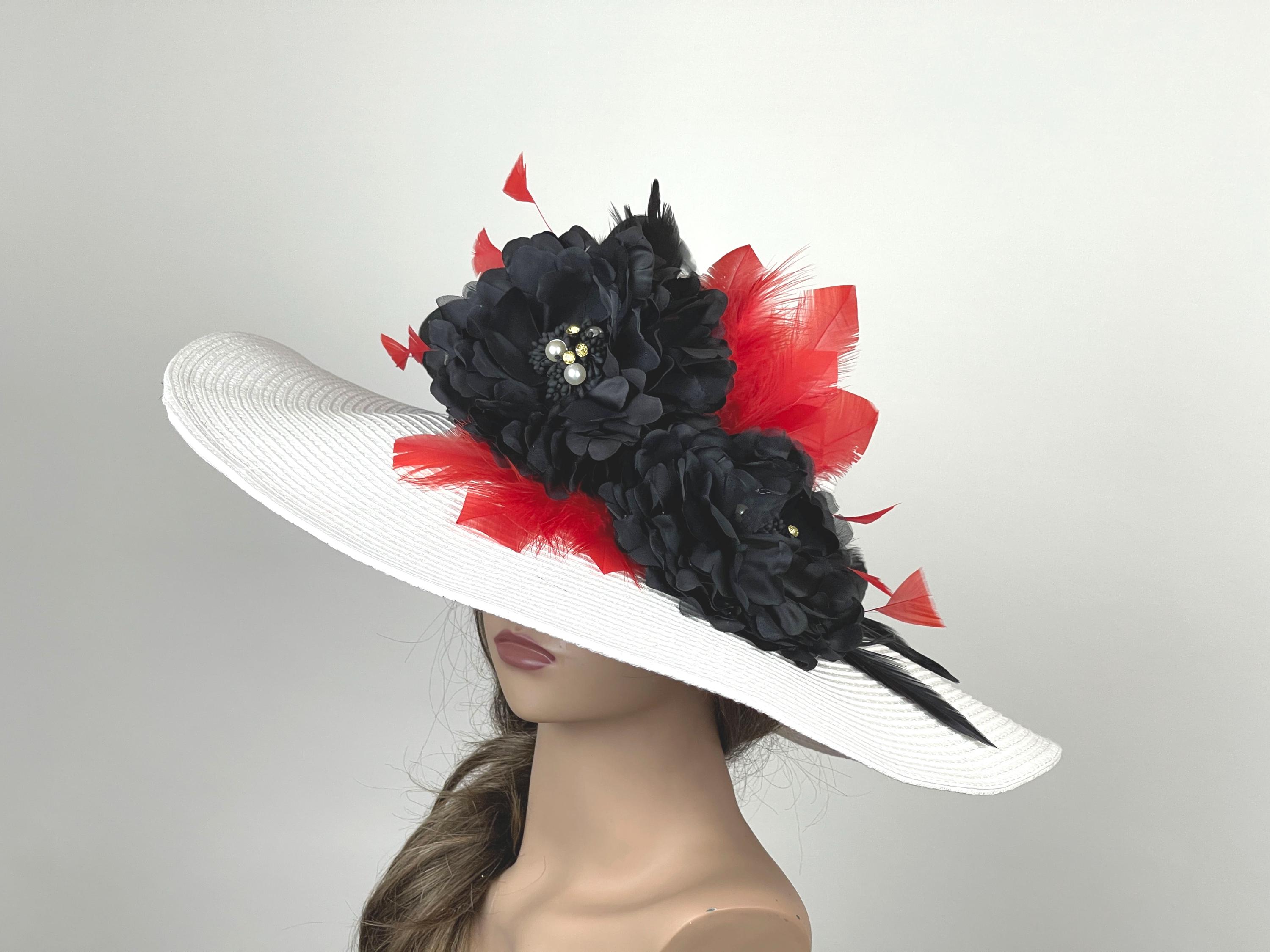 SALE White Kentucky Derby Hat: Red & Black Feathered Wedding  display picture 1
