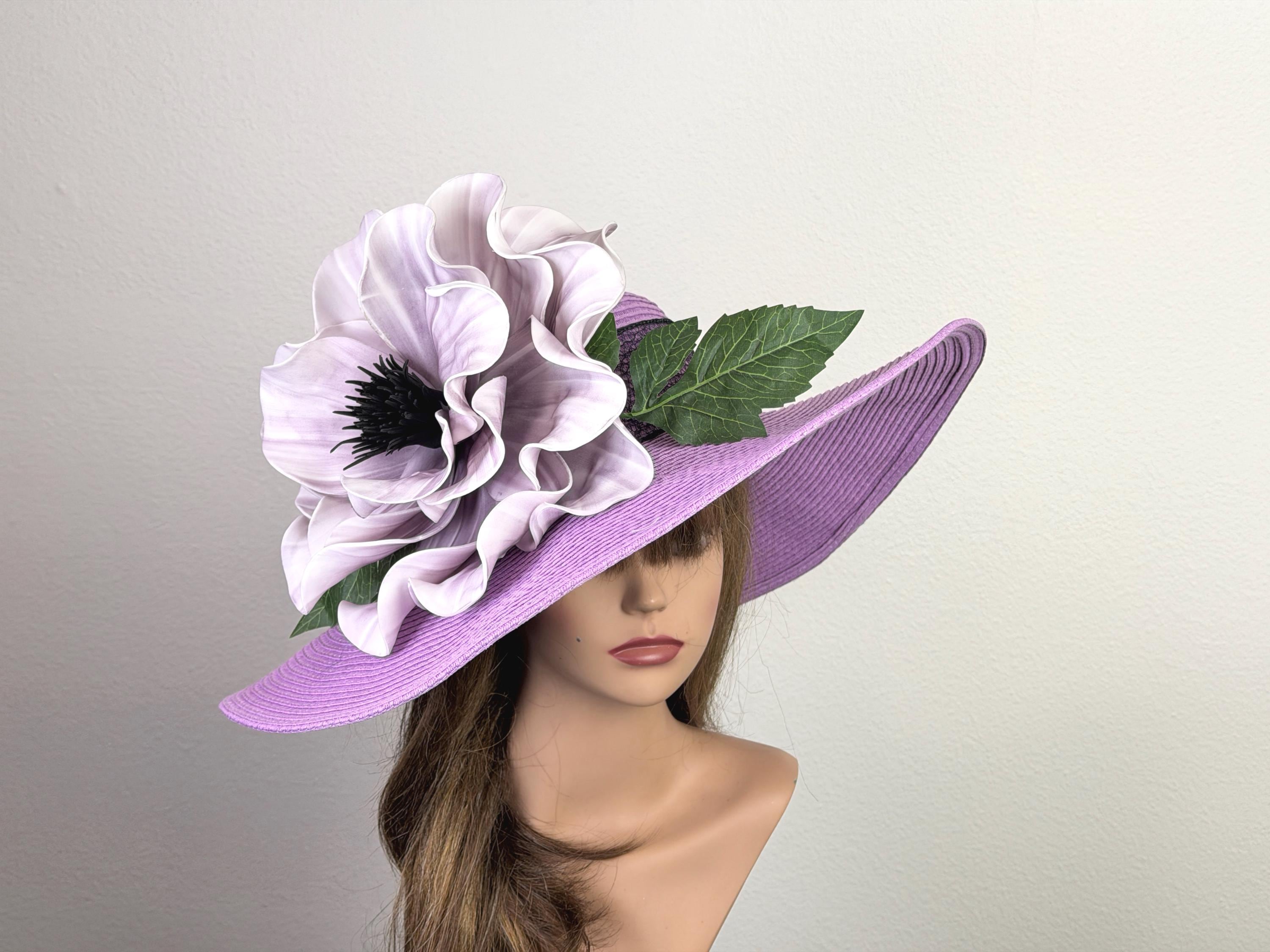 Lavender Women\'s Dress Hat with Floral Accent Lavender Fascinator Hat, Kentucky Derby Fascinator Hat  main image 3