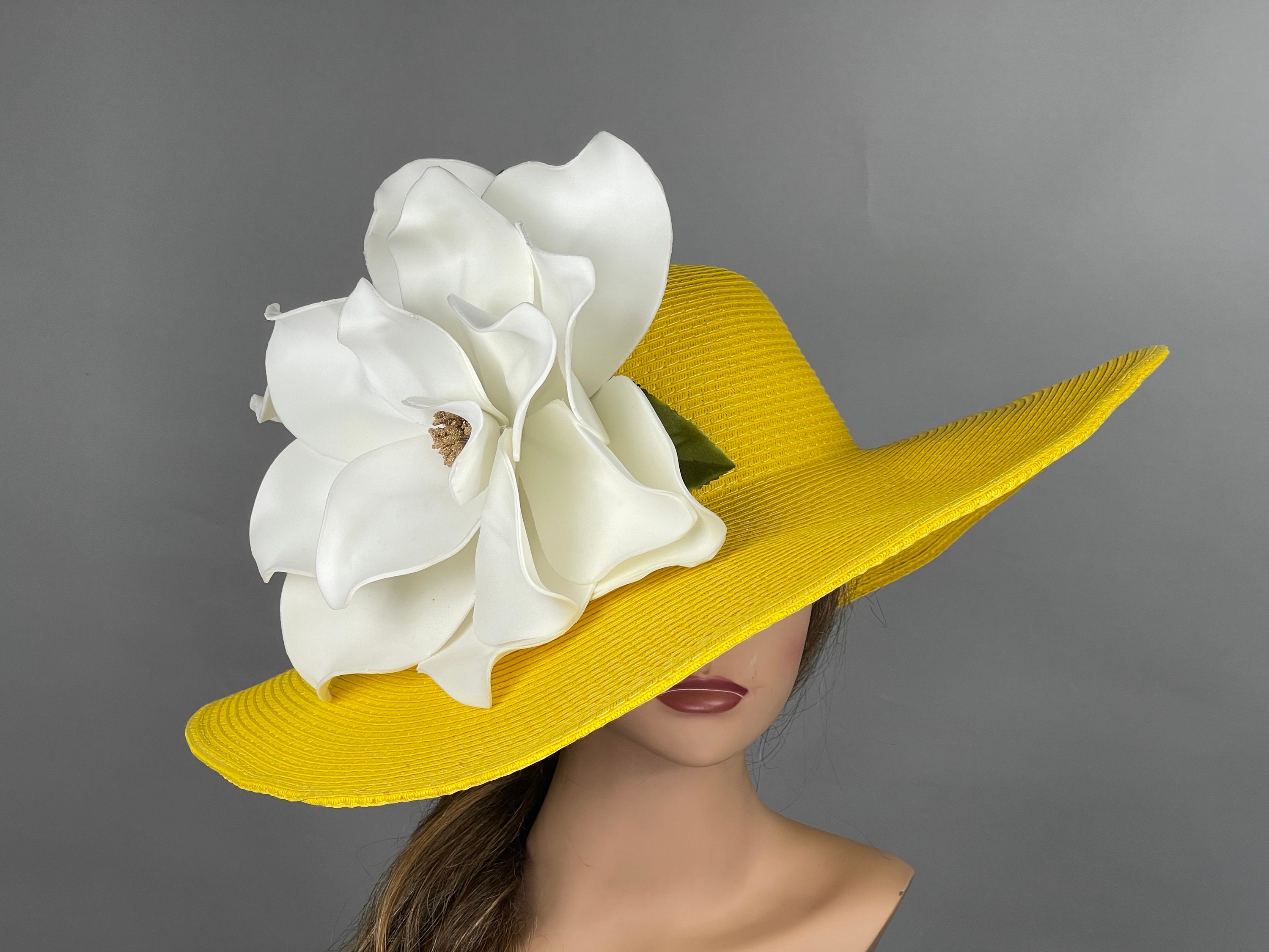 Yellow Kentucky Derby Hat: Wide Brim Wedding Party Hat - Etsy display picture 2