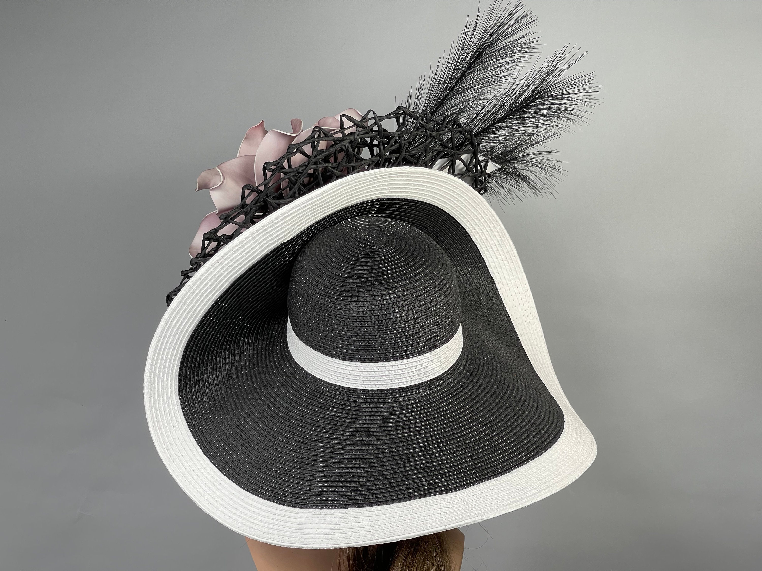 Black & White Kentucky Derby Hat: Wide Brim Tea Party Hat - Etsy display picture 3