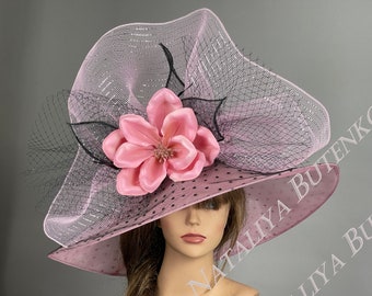SALE Purple Pink Wedding Kentucky Derby Hat Bride Hat Tea Party Hat Royal Hat Wedding Summer Cocktail Hat Wide Brim