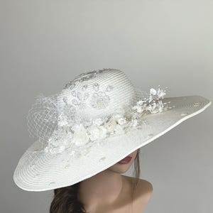 SALE Offwhite Woman Party Kentucky Derby Hat Tea Hat Wedding Cocktail Party Hat Church Hat Wide Brim