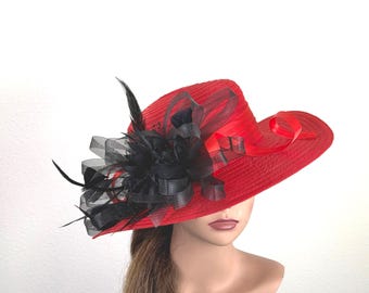 SALE Red Kentucky Derby Hat: Wedding, Tea Party, Church  display picture 3
