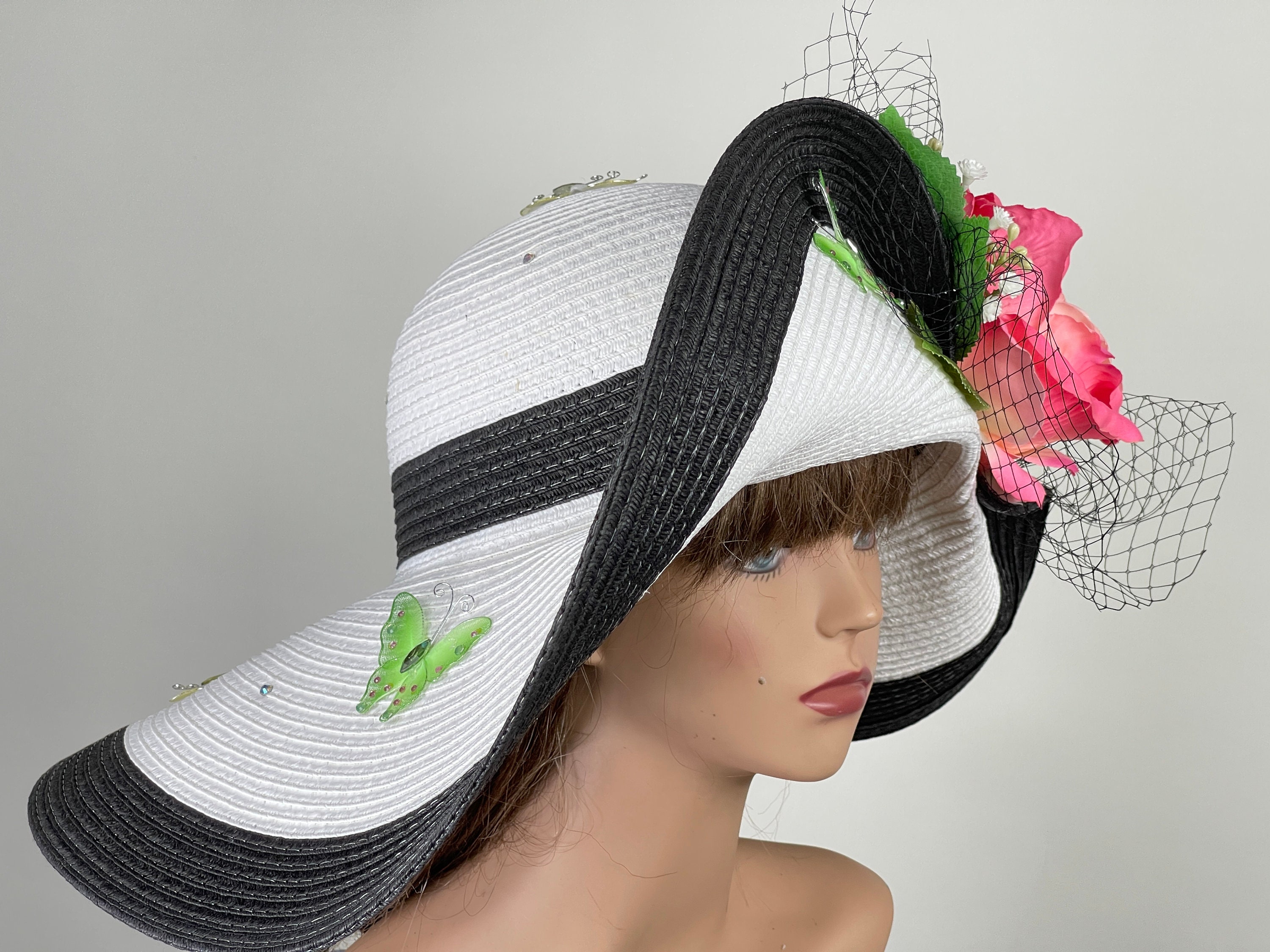 Black & White Kentucky Derby Hat: Wide Brim Tea Party Hat - Etsy