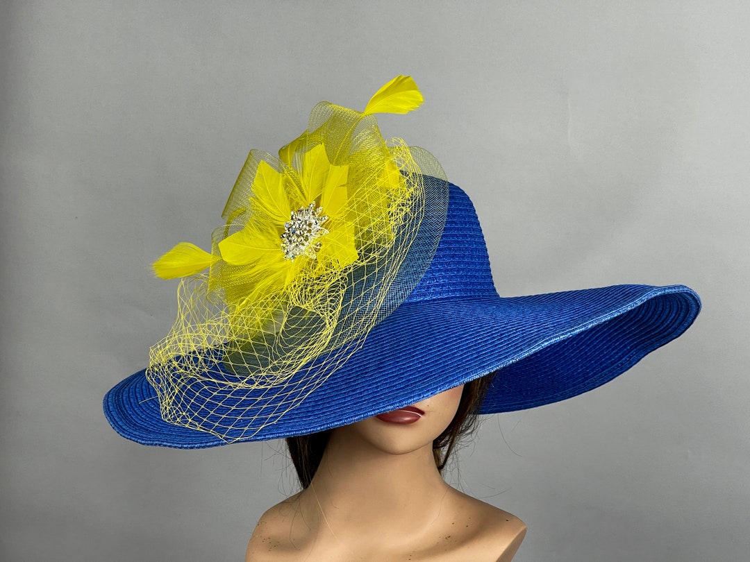 SALE Blue Yellow Party Tea Hat Kentucky Derby Hat Wedding Cocktail Hat