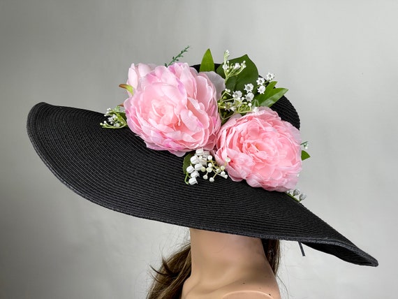 SALE Black Kentucky Derby Hat: Pink Peonies, Lily of the  display picture 1
