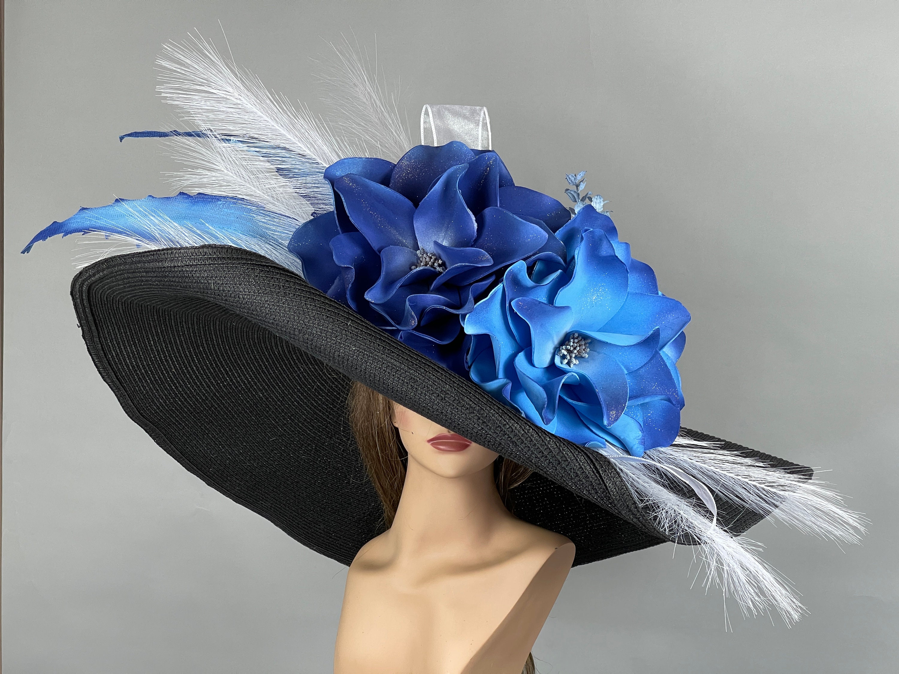 Black Asymmetric Fascinator Hat with Gorgeous Floral Accent Shop Fascinator Hat - Ribbon Feather Floral Fascinator  main image 2