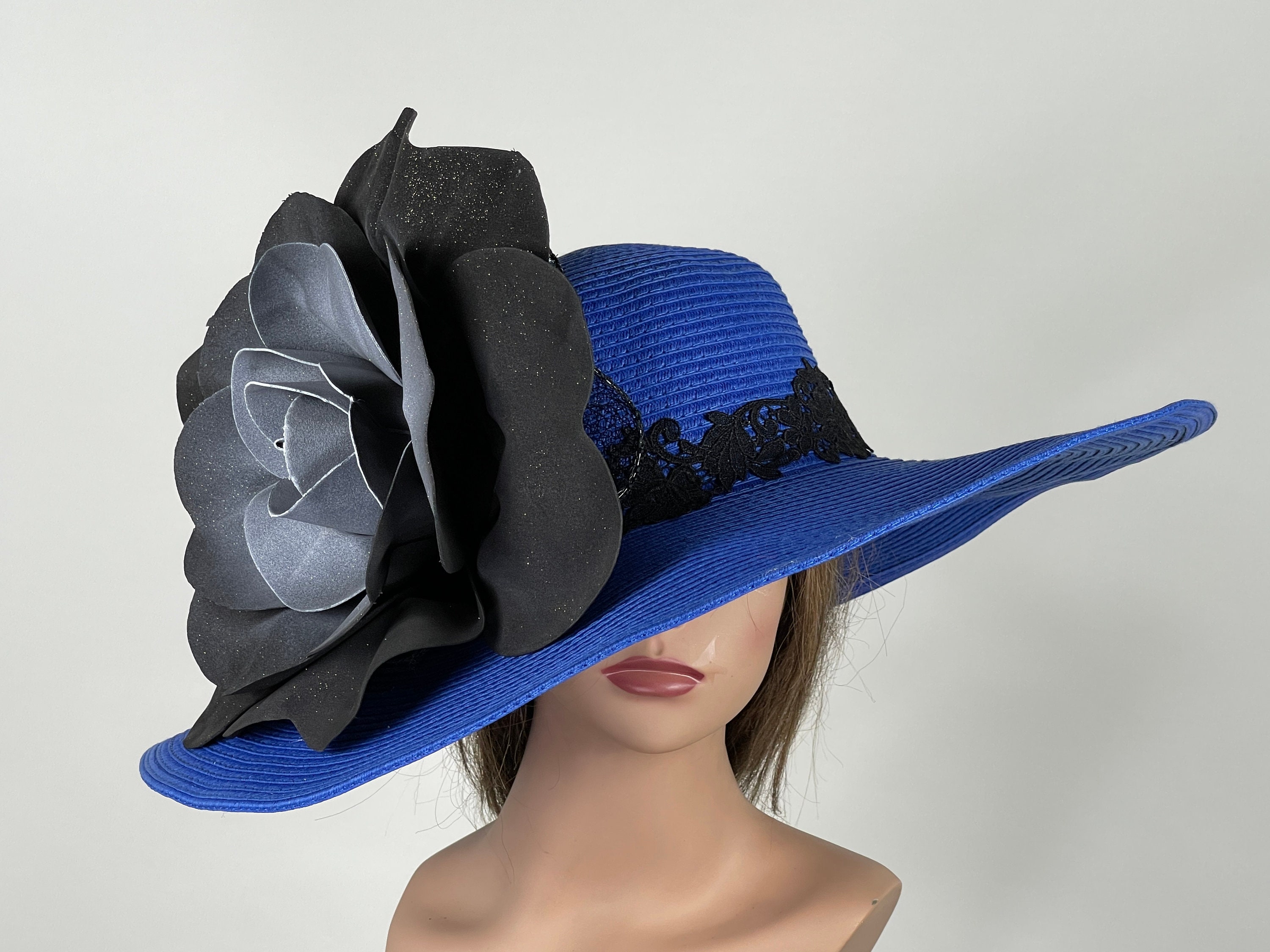 Kentucky Derby Tea Church Formal Wide Brim Blue Women\'s Hat Beautiful Navy Blue Hat in the Edwardian Hat Style perfect  main image 2