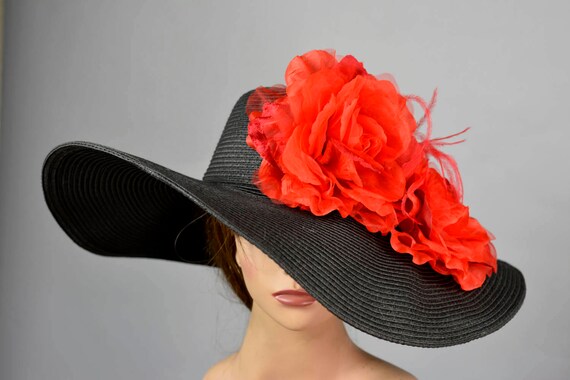 Black Red Wedding Hat Kentucky Derby Hat Fascinator Wedding | Etsy