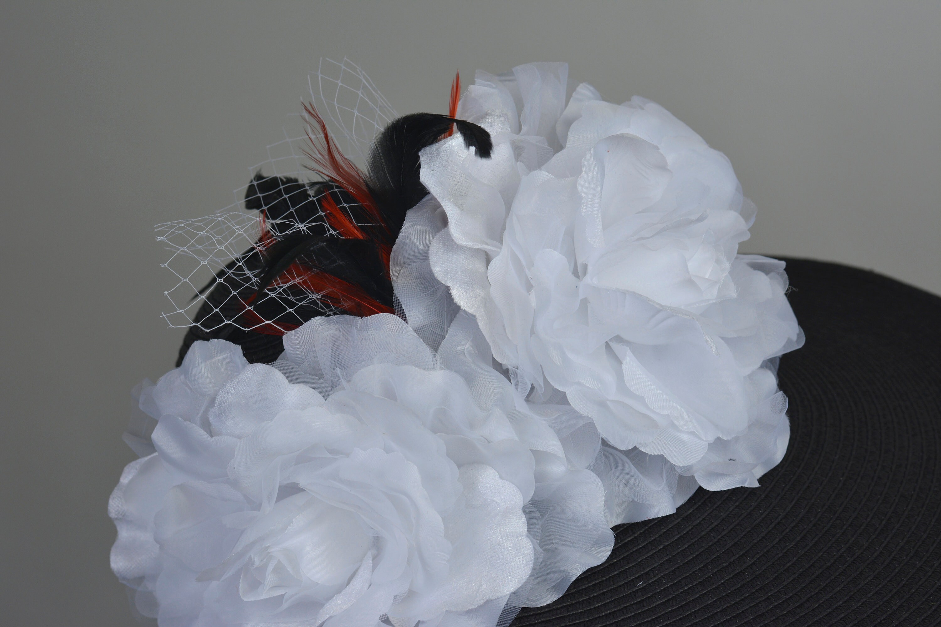 Tuscany Wide Brim Church Derby Dress Hat Black White Flower Bow Ribbon White Church Hat Indiana Women main image 3