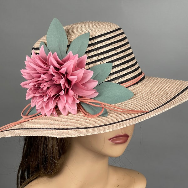 SALE Misty Rose Woman Floppy Party  Kentucky Derby  Tea Hat Wedding  Cocktail Party Hat Church Hat Brim