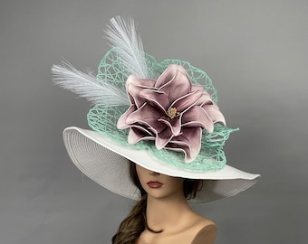 VENTE Off White Derby Femme Kentucky Derby Horse Racing Party Event Hat Tea Party Hat Wide Brim