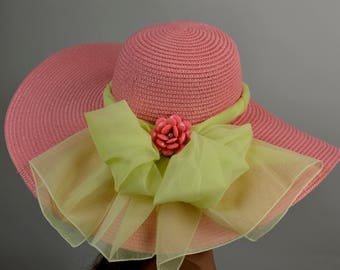 SALE Pale Pink Summer Wedding  Kentucky Derby  Beach Hat Wedding  Summer Hat Sun Hat  Cocktail Hat Wide Brim