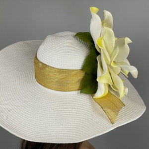SALE Off White Yellow Derby Woman Kentucky Derby Horse Racing Party Event Hat Tea Party Hat Wide Brim image 3