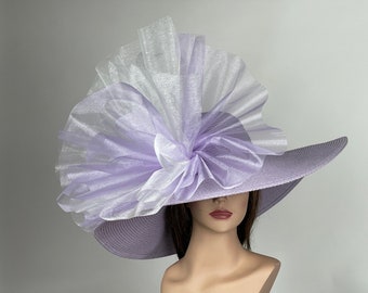 VENTA Luz Púrpura Lavanda Fiesta Té Kentucky Derby Sombrero Boda Cóctel Sombrero Ancho Floppy Brim