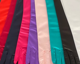 SALE Stretch Satin Gloves: 15" Formal Evening Gloves