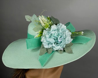 Sale Pale Green Wedding Kentucky Derby  Wedding Cocktail Woman Bride Hat Barmitsva Party Church Hat