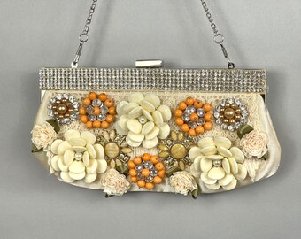 SALE Wedding  Satin Clutch Evening Purse Crystal Brooch