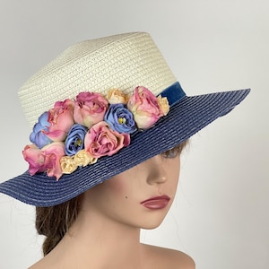 SALE Woman Party Kentucky Derby Tea Hat Navy Blue Wedding Cocktail Party Hat Church Hat Small Brim