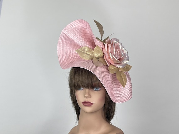 Pale Pink Kentucky Derby Hat: Gold Fascinator Headband  display picture 2