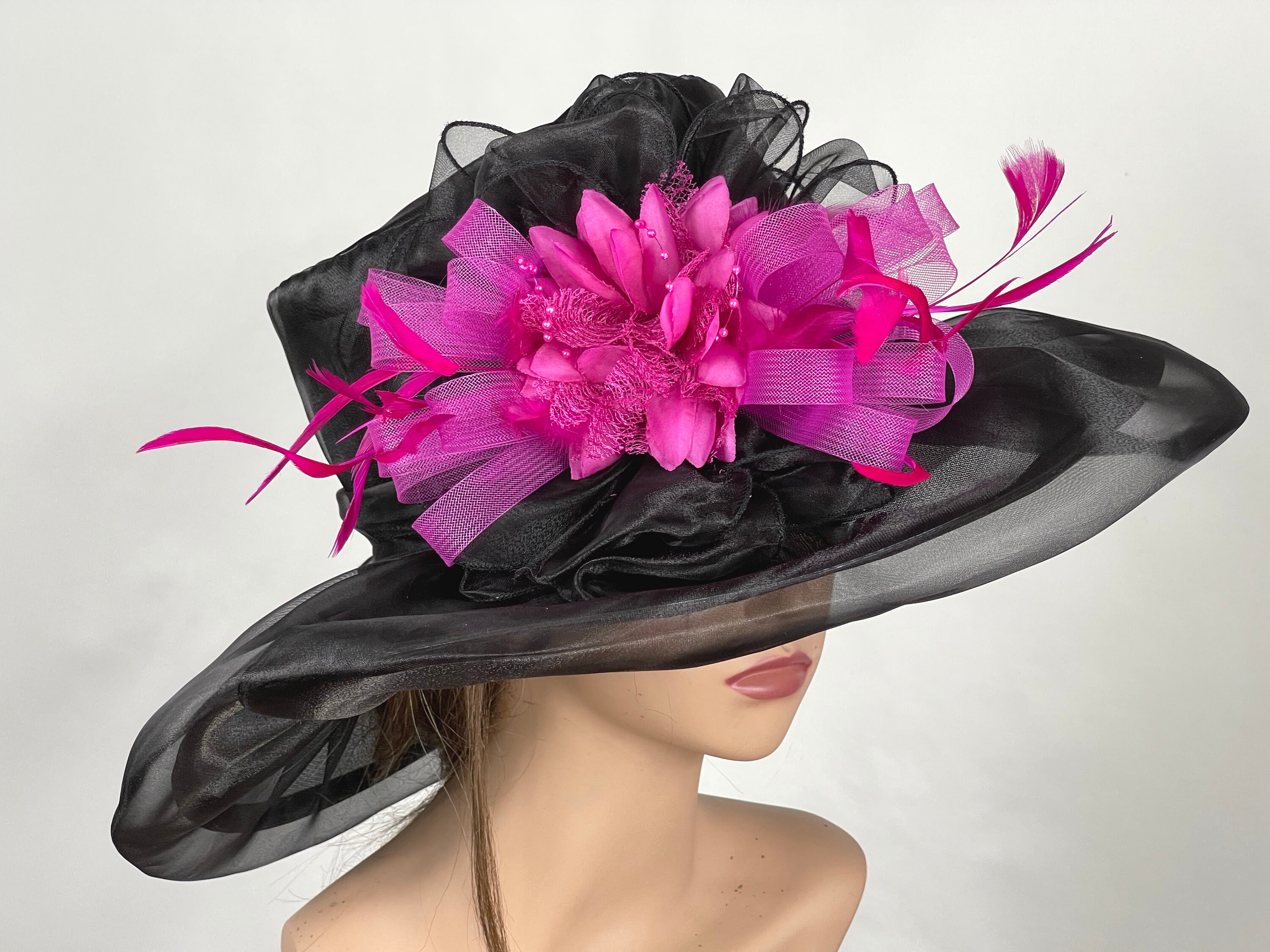Kentucky Derby Hats - Organza Hat Fascinator Hat Black Women Fascinator Hat Kentucky Derby Headband Victorian  main image 3