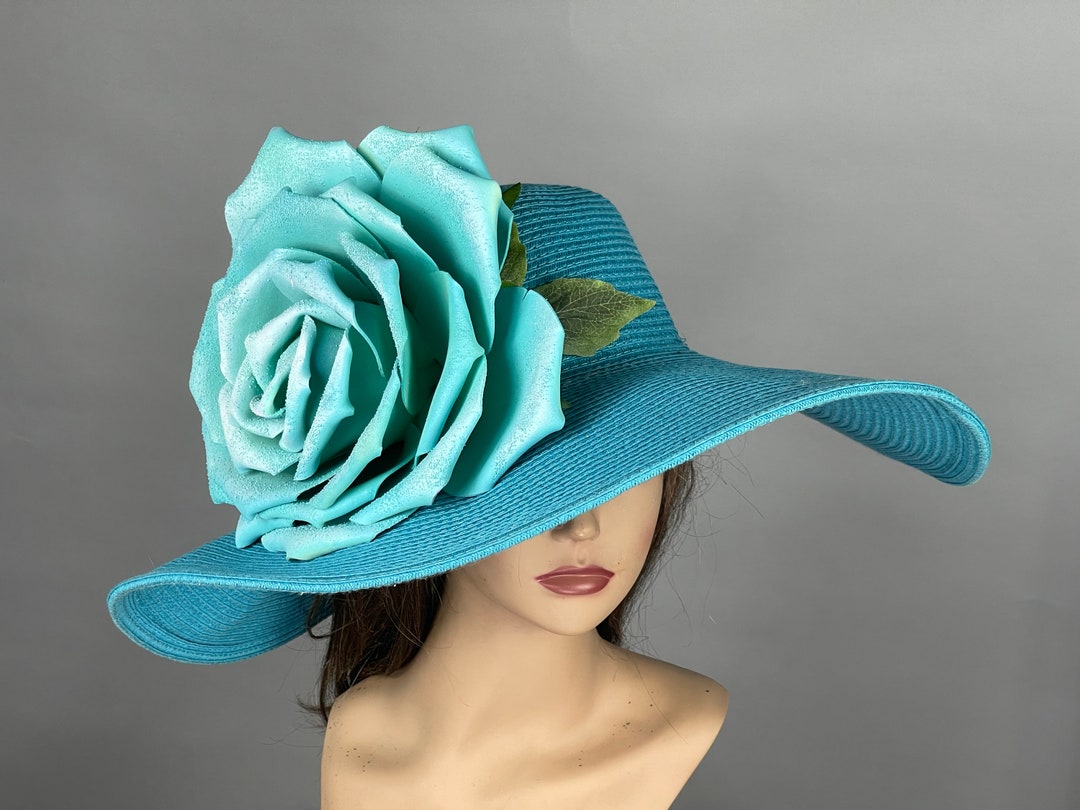 SALE Woman Floppy Turquoise Blue Hat Party Kentucky Derby Hat Tea Hat