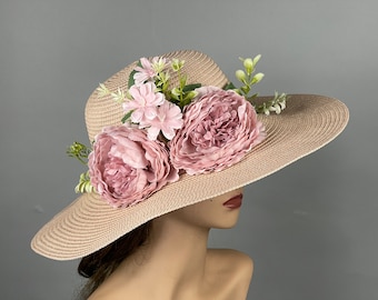 VENTA Mujer Sombrero Rosa Pálido Sombrero Floppy Sombrero Fiesta Sombrero Kentucky Derby Té Boda Cóctel Sombrero Iglesia Sombrero Ala Ancha