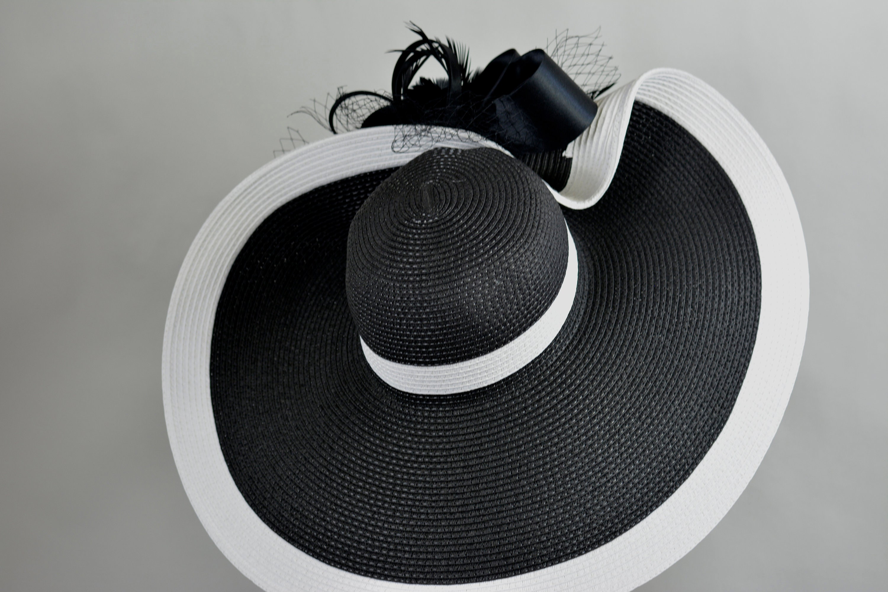 Striped Black and Cream Women\'s Kentucky Derby Hat Church Tea Occasion Headwear Women main image 2