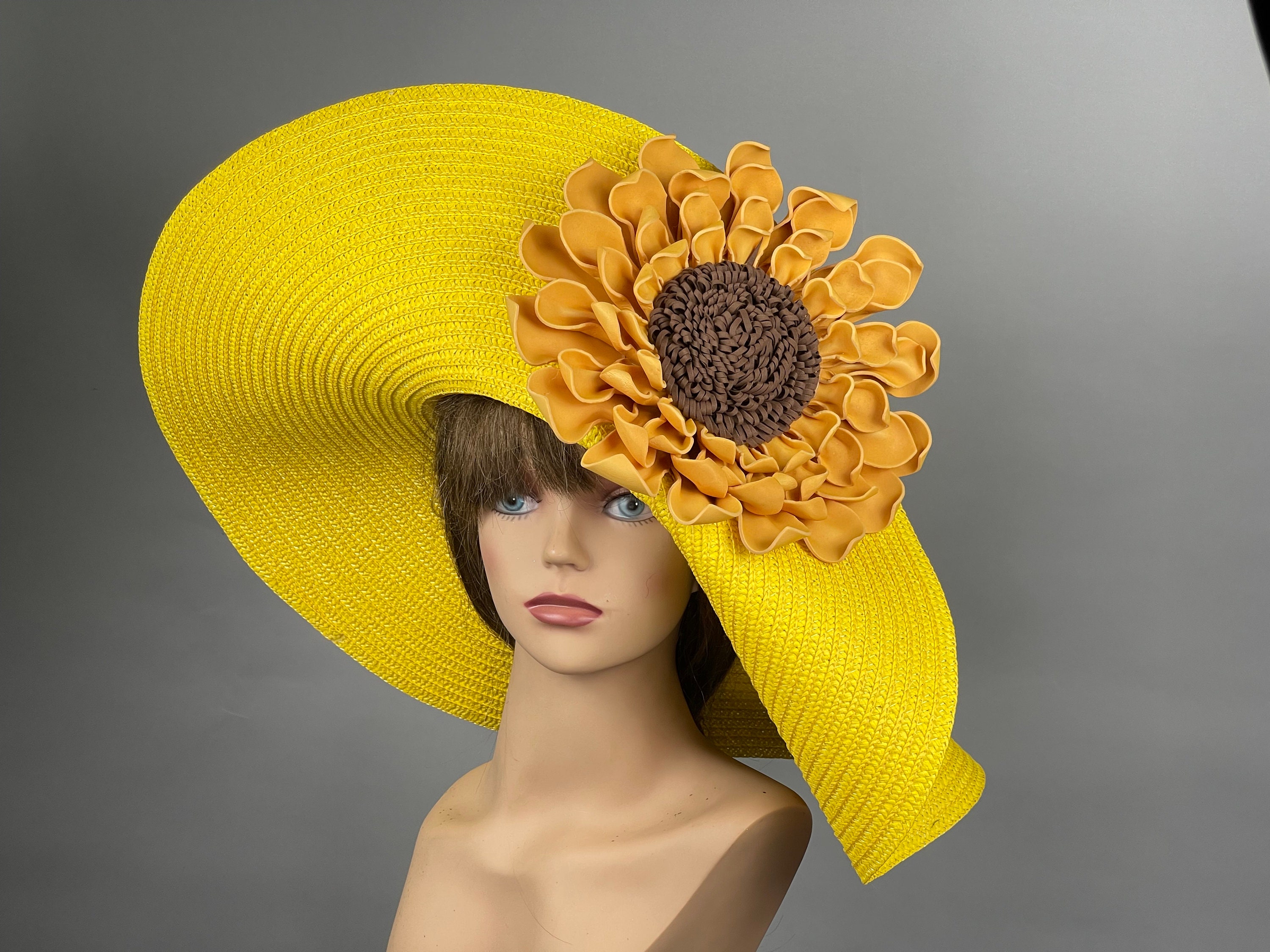 Yellow Kentucky Derby Hat: Oversize Brim Wedding Tea Hat  display picture 2
