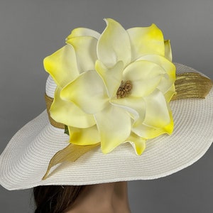 SALE Off White Yellow Derby Woman Kentucky Derby Horse Racing Party Event Hat Tea Party Hat Wide Brim image 4