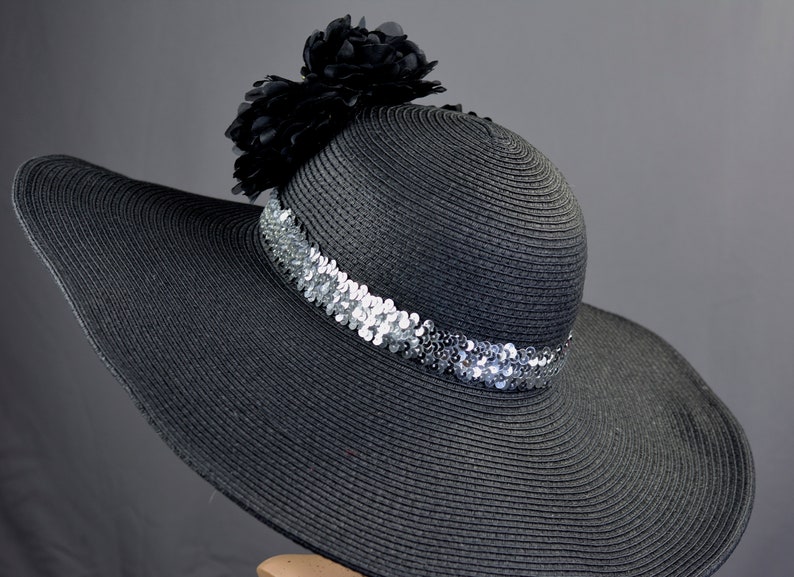 Black Silver Derby Hat Kentucky Derby Woman Hat Party Event Hat Tea Party Hat