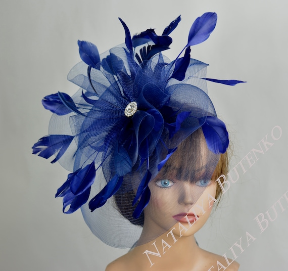Navy Blue Feather Headband: Kentucky Derby Party Hat Church  display picture 1